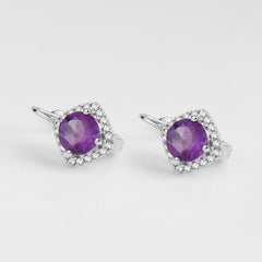 Natural Amethyst Soleste Halo Round Cut Silver Studs Earrings for Women