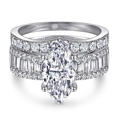 Marquise Zircon with V-shape Beading Silver Ring Set for Women