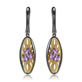 Italian Design Inlaid Colourful Gemstones Creative Lotus Root Shape Silver Drop Earrings for Women