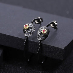 Dark Retro Design Inlaid Crystal Halloween Skull Silver Studs Earrings for Women