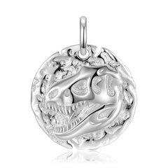 Tyrannosaurus Embossed Round Disc Pendant Silver Necklace