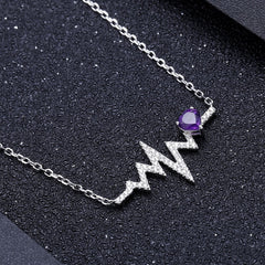 Fashion Versatile Style Inlaid Natural Colourful Gemstone Heartbeat Miracle Pendant Silver Necklace for Women