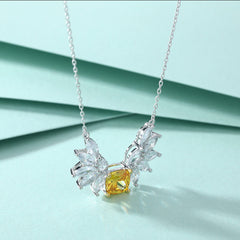 Marquise Wing Yellow Zircon Pendant Silver Necklace for Women