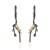 Italian Wind Birds design 925 Silver Natural Rose Pomegranate Drop Earrings for Women