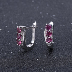 European Inlaid Natural Rose Pomegranate Three Stones Beading Silver Studs Earrings for Women