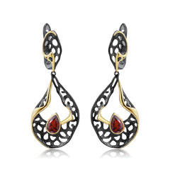 Italian Antique Premium Style Inlaid Natural Colourful Gemstone Creative Shape Silver Drop Earrings for Women
