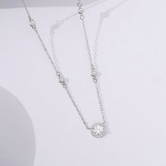 Solested Halo Round Zircon Silver Necklace