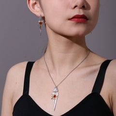 Creative Design Jewelry Inlaid Red Agate Sun Goddess Pendant Sterling Silver Necklace for Women