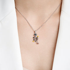 Halloween Skull Skeleton Pendant Zircon Silver Necklace