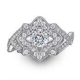 Exaggerated Round Zircon Clover Cathedral Silver Ring for Women