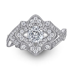 Exaggerated Round Zircon Clover Cathedral Silver Ring for Women