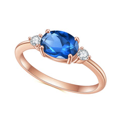 Classic Luxury S925 Sterling Silver Blue Gem Rose Gold Colour Ring