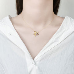 Wheat Bow with Pink Zircon Pendant Silver Necklace for Women