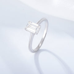 Rectangle White Zircon Solitaire Sterling Silver Ring