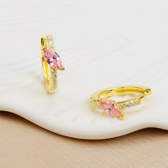 Marquise Pink Zircon Silver Hoop Earrings for Women