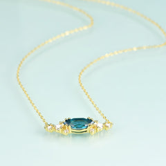 Paraiba Nanometer Stone Marquise Shape Pendant Plated Gold Silver Necklace for Women