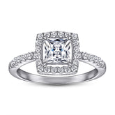 Princess Cut Zircon Soleste Halo Silver Ring