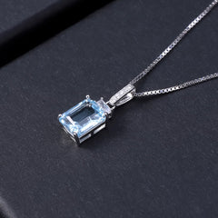Luxury Style Inlaid Natural Colourful Gemstone Rectangle Pendant Sterling Silver Necklace for Women