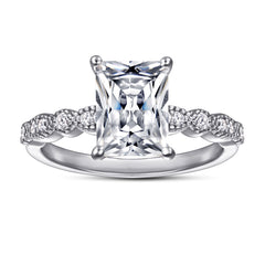 Radiant Cut Zircon Four Prongs Cathedral Silver Ring