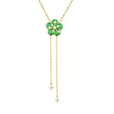 Green Opal Stone Flower with Zircon Tassel Silver Necklace for Women