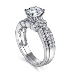 Round Zircon Interweave Modern Split Shank Silver Ring Set