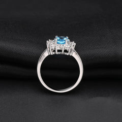 European Natural Topaz Luxury Oval Sun Shape Silver Ring