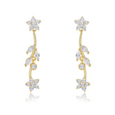 Long Leaf Flower Zircon Silver Drop Earrings for Women