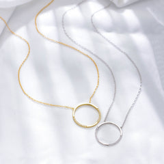 Circle Ring with Zircon Pendant Sterling Silver Necklace for Women