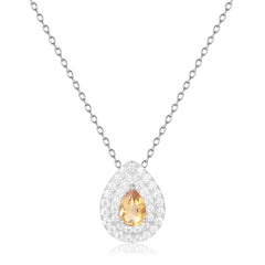 Luxury Soleste Halo Pear Drop Gemstone Necklace