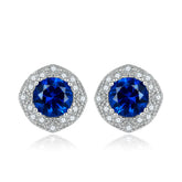 Blue Zircon Soleste Halo Silver Studs Earrings for Women