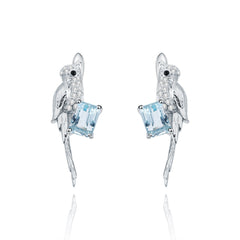 Bird Design s925 Silver Natural Amethyst Hoops for Women