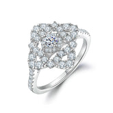 Hollow Zircon Lucky Clover Cathedral Silver Ring for Women