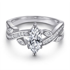 Marquise Zircon with Hollow Pattern Silver Ring for Women
