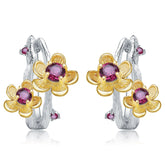 Colourful Gemstone Natural Floral Sterling Silver Studs Earrings for Women