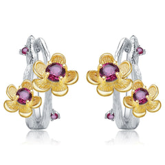 Colourful Gemstone Natural Floral Sterling Silver Studs Earrings for Women