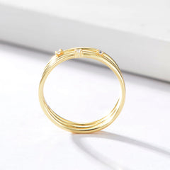 Multi-layered Design with White Zircon Sterling Silver Ring for Women