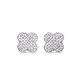 Full Zircon Four-leaf Clover Silver Stud Earrings