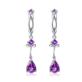 European Inlaid Natural Amethyst Long Style Silver Drop Earrings for Women
