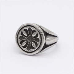 Cross Flower Round Titanium Steel Ring for Men