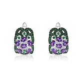 Luxury Hollow Wide Surface Design Natural Gemstone Silver Stud Earrings