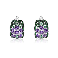 Luxury Hollow Wide Surface Design Natural Gemstone Silver Stud Earrings