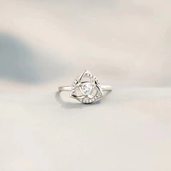 Triangle Zircon Trefoil Flower Opening Sterling Silver Ring