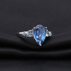 Natural Topaz Pear Drop Cathedral Silver Ring for Women