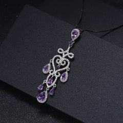 French Romantic Luxury Natural Amethyst Premium Pendant Necklace for Women