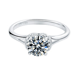 Double Petal Prongs 1.0 Carat Round Cut Moissanite Engagement Ring