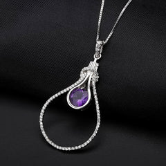 European Fashion Temperament Style Inlaid Natural Gemstone Personality Design Pendant Silver Necklace for Women