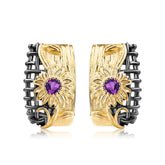 Italian Craft Vintage Style Inlaid Natural Colourful Gemstone Floral Design Silver Studs Earrings for Women