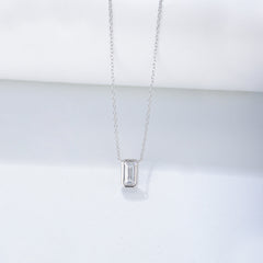 Emerald Shape Zircon Pendant Silver Necklace for Women