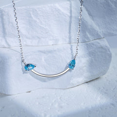 Double Blue Pear Shape Zircon Smiling Temperament Pendant Sterling Silver Necklace