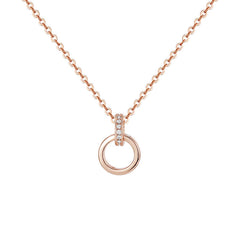 Double Ring with Zircon Pendant Silver Necklace for Women